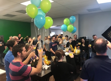FieldEdge teams toast the official closing of the acquisition.